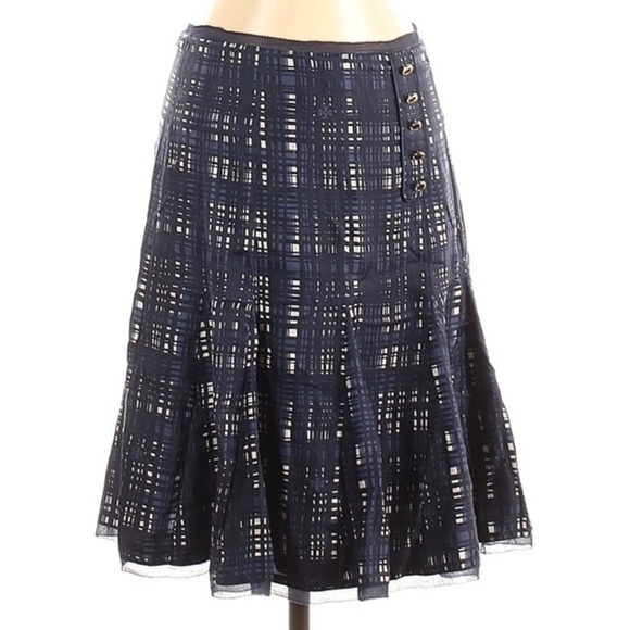 Tory Burch Silk Navy blue Academia Sway A line knee length skirt women’s size 2 - Picture 1 of 12